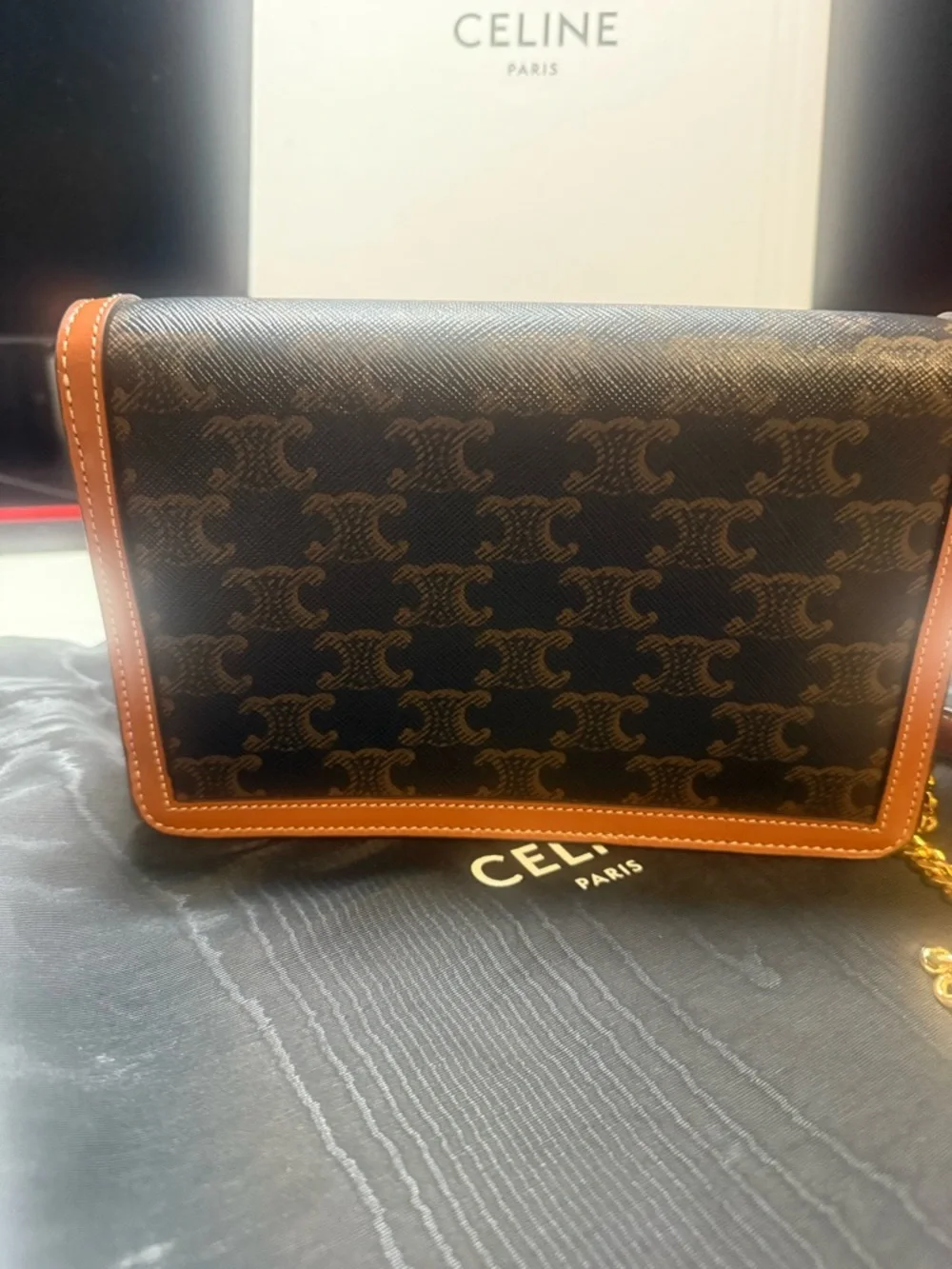 Celine Brown and Tan Triomphe Canvas Crossbody Bag with Gold Hardware - Picture 3 of 4